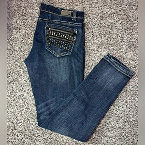 Touch Me Jeans Juniors Size 13/14 Straight Leg Rhinestone Double Zipper Pockets